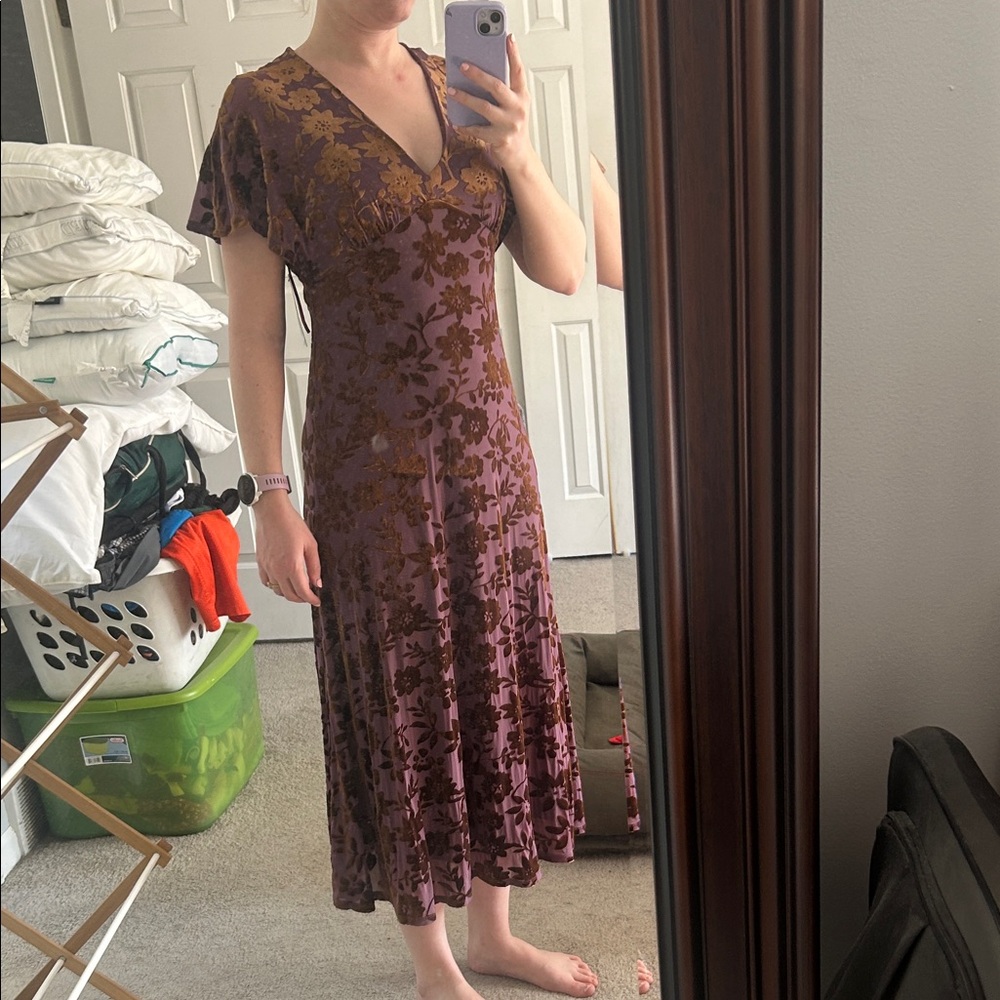 Taylor Purple and Brown Floral Midi Dress